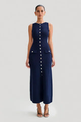 Amaris Hilton Midi Dress - S - Navy