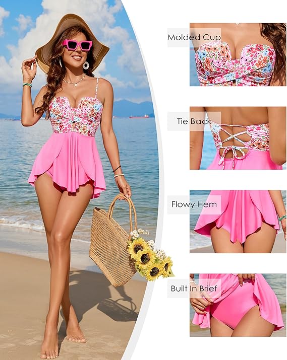One Piece Swimsuit - Floral Pink - L