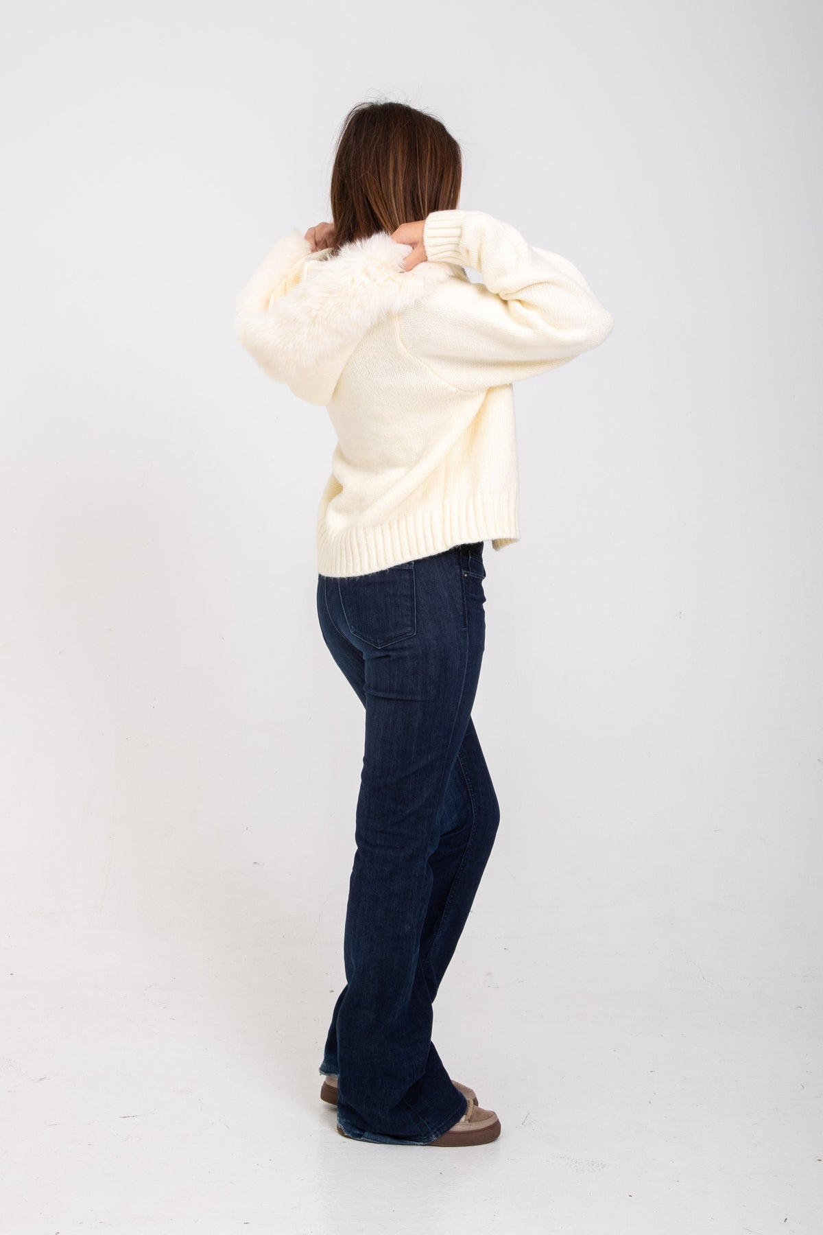 Verena Zipped Fur Jacket - S (159-164cm) - Navy Blue