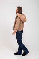 Verena Zipped Fur Jacket - XS (154-158cm) - Navy Blue