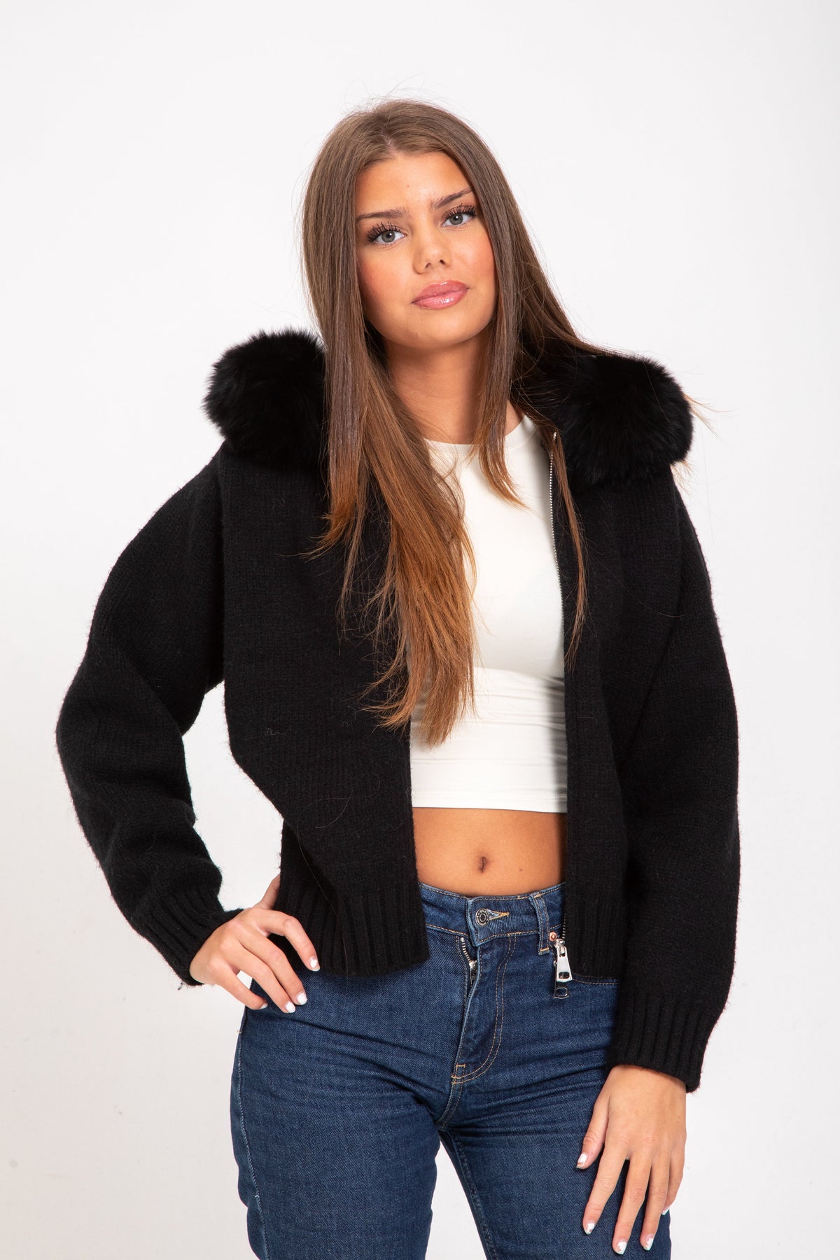 Verena Zipped Fur Jacket - XS (154-158cm) - Dark Brown