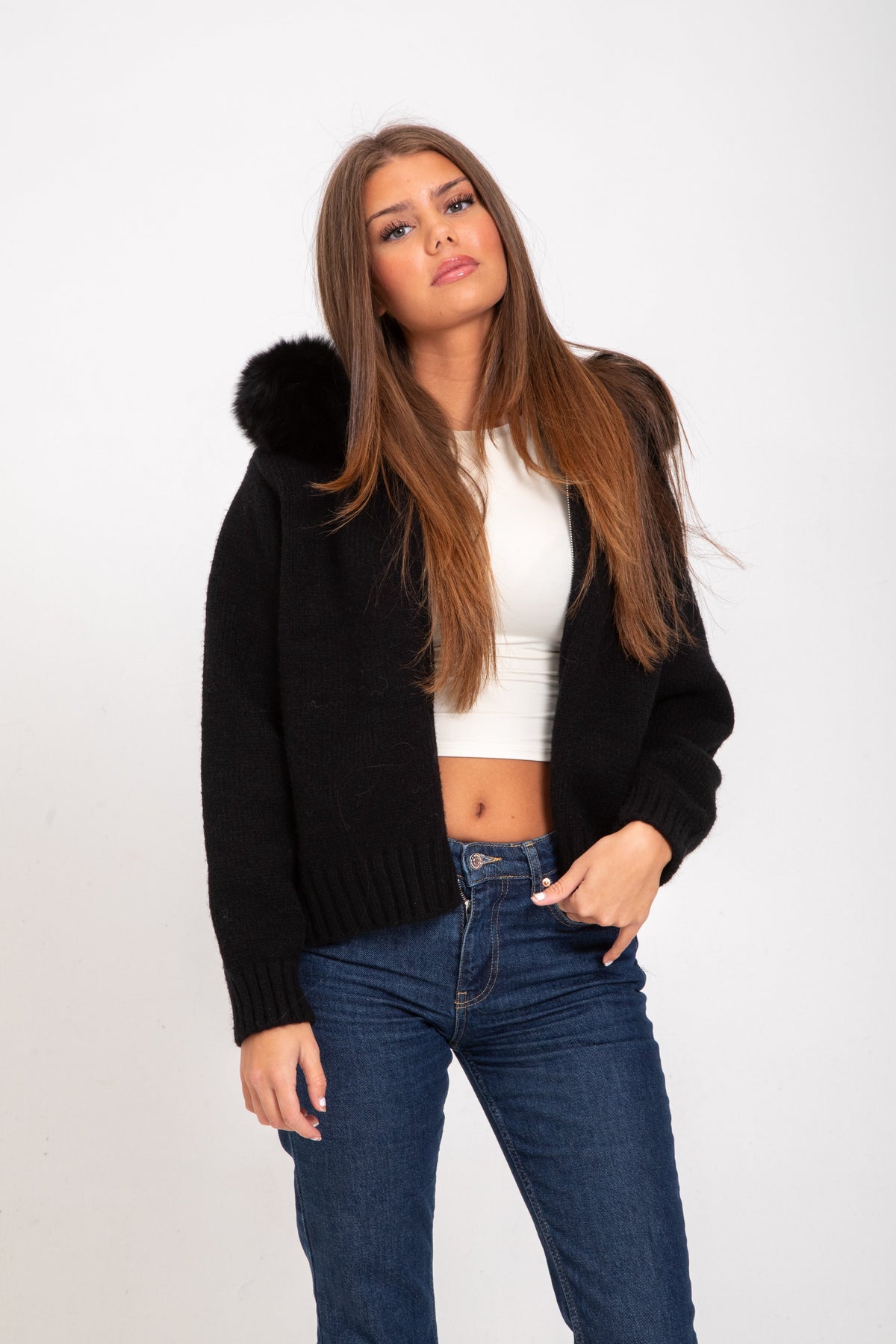 Verena Zipped Fur Jacket - S (159-164cm) - Black