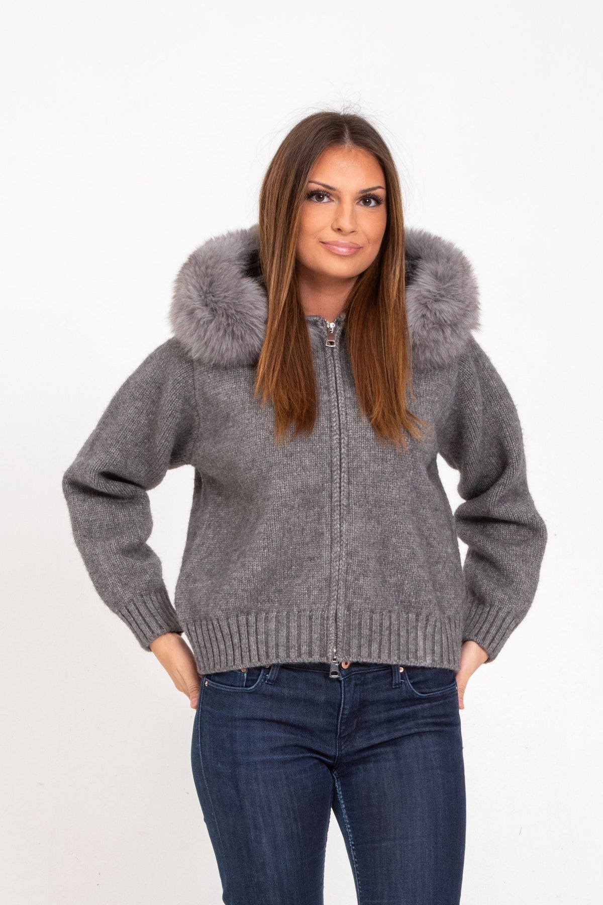 Verena Zipped Fur Jacket - M (165-169cm) - Brown