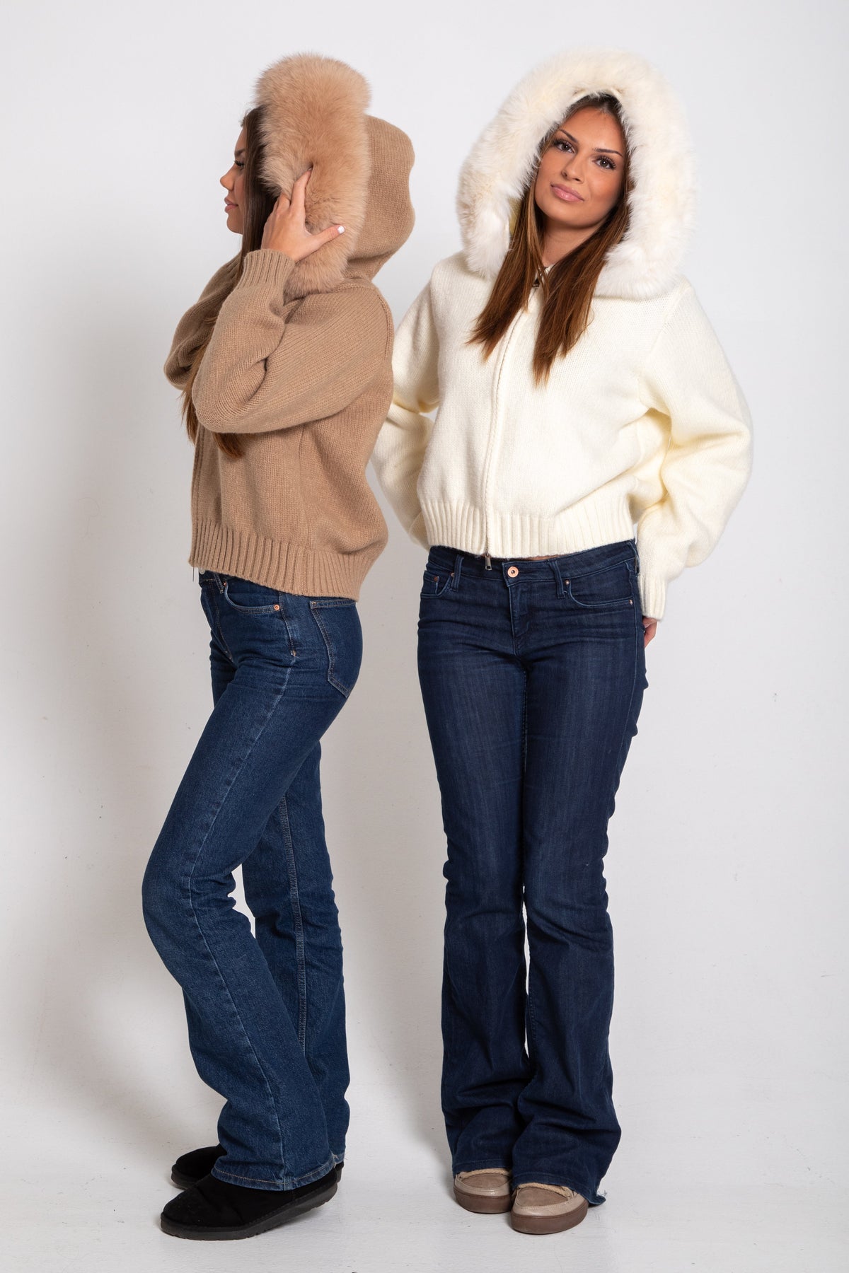 Verena Zipped Fur Jacket - S (159-164cm) - Beige