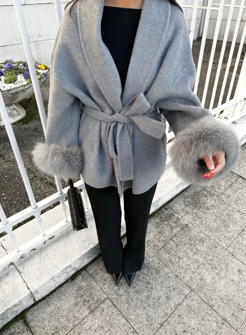 Luciana Belted Fur Coat - Black - S