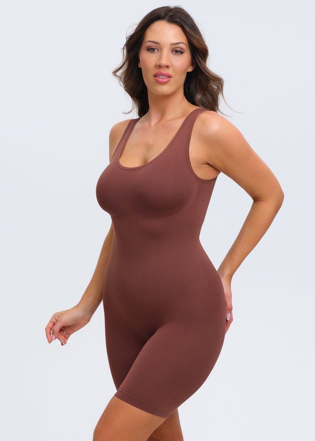Essential Tank Bodysuit Shorts - Coffee - 3X/4X