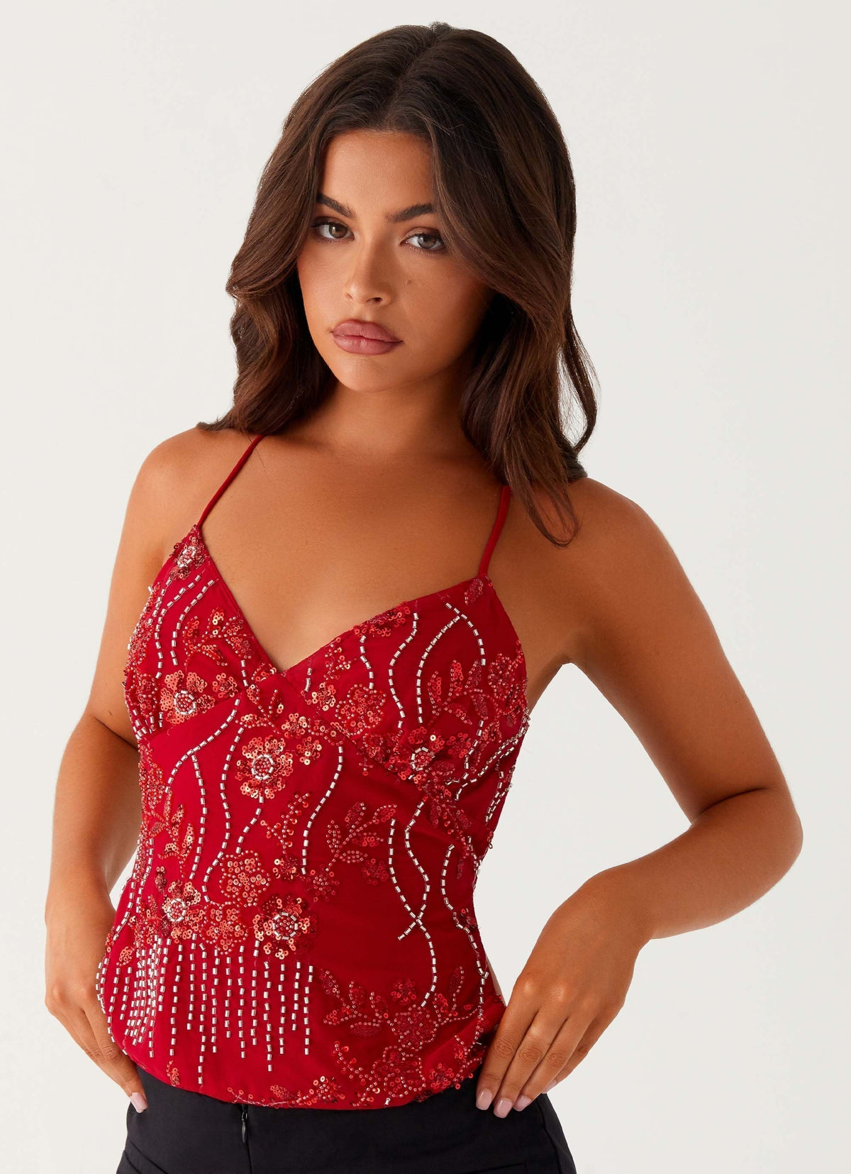 Gigi Sequin Top - Red - XS