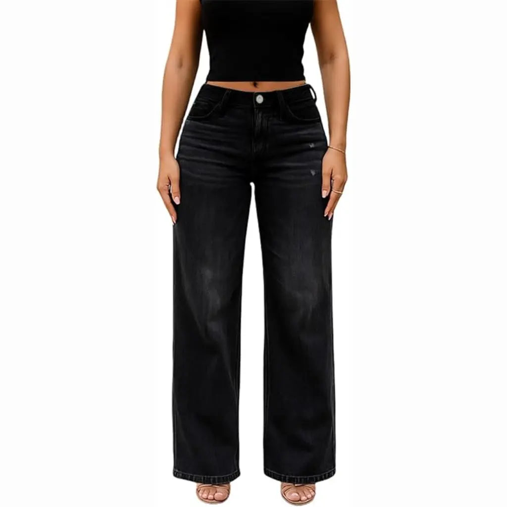 BBL Jeans- Mid-Low Rise Stretch Wide-Leg Jeans - Dark Blue - XL