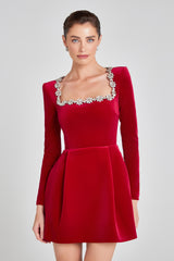 Jolie Velvet Mini Dress - Red - XL