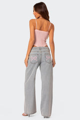 Ophelia Bow Pocket Jeans - LIGHT BLUE - UK 6 (XS)