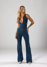 Arabella Denim Jumpsuit - Navy - S