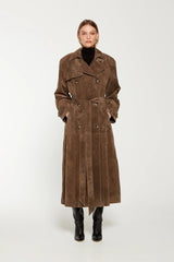 Hailey Suede Trench Coat - Brown - XS