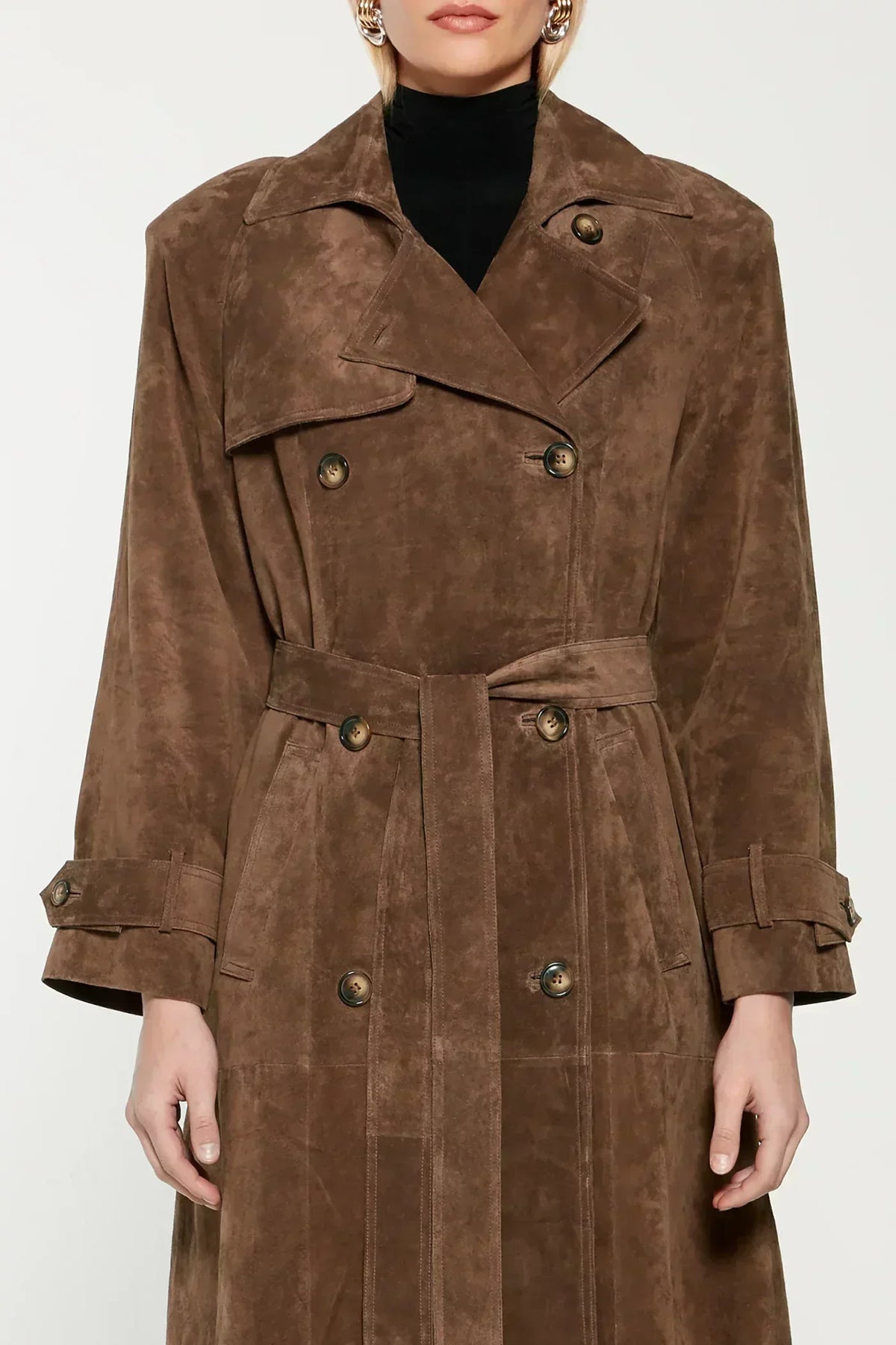 Hailey Suede Trench Coat - Brown - S