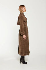 Hailey Suede Trench Coat - Brown - M