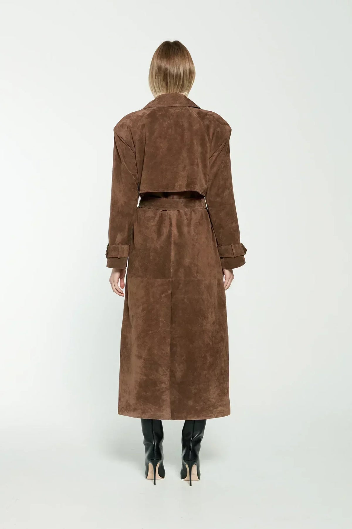 Hailey Suede Trench Coat - Brown - L