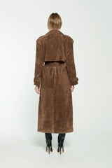 Hailey Suede Trench Coat - Brown - L