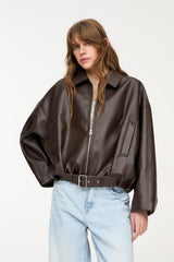 Celeste Leather Jacket - Brown - S