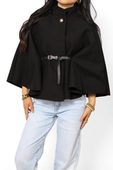 Nova Belted Cape Poncho - ONE SIZE (XS-XL) - Black
