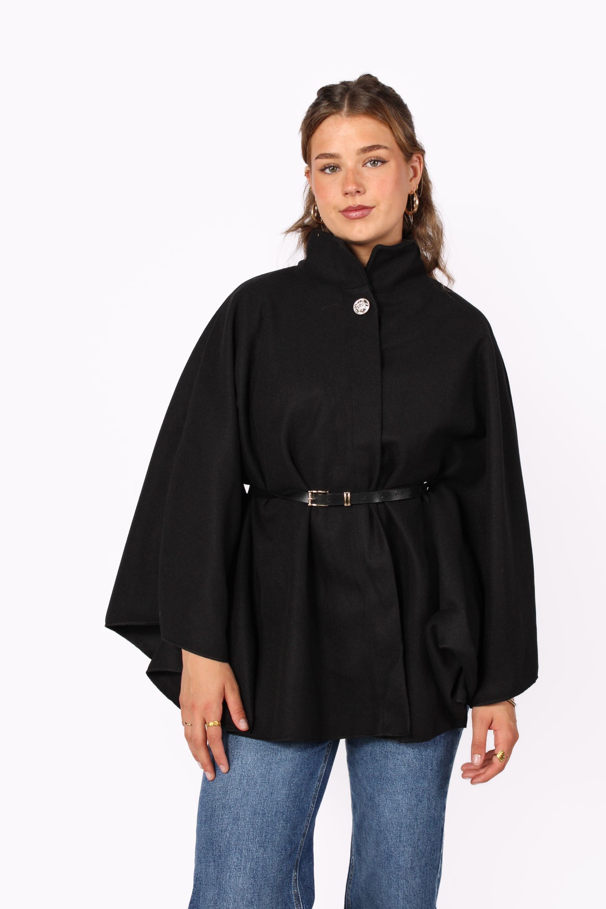 Freya Belted Cape Poncho - ONE SIZE (XS-XL) - Brown