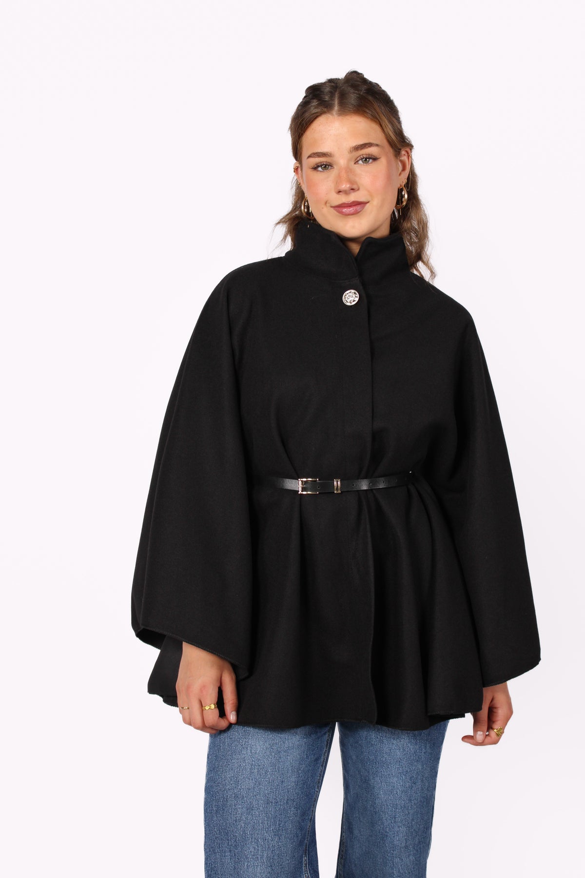 Freya Belted Cape Poncho - ONE SIZE (XS-XL) - Beige
