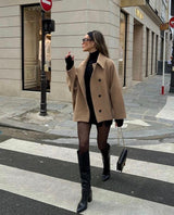Viola Oversized Wool Coat - Beige - XS