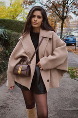 Viola Oversized Wool Coat - Black - XL