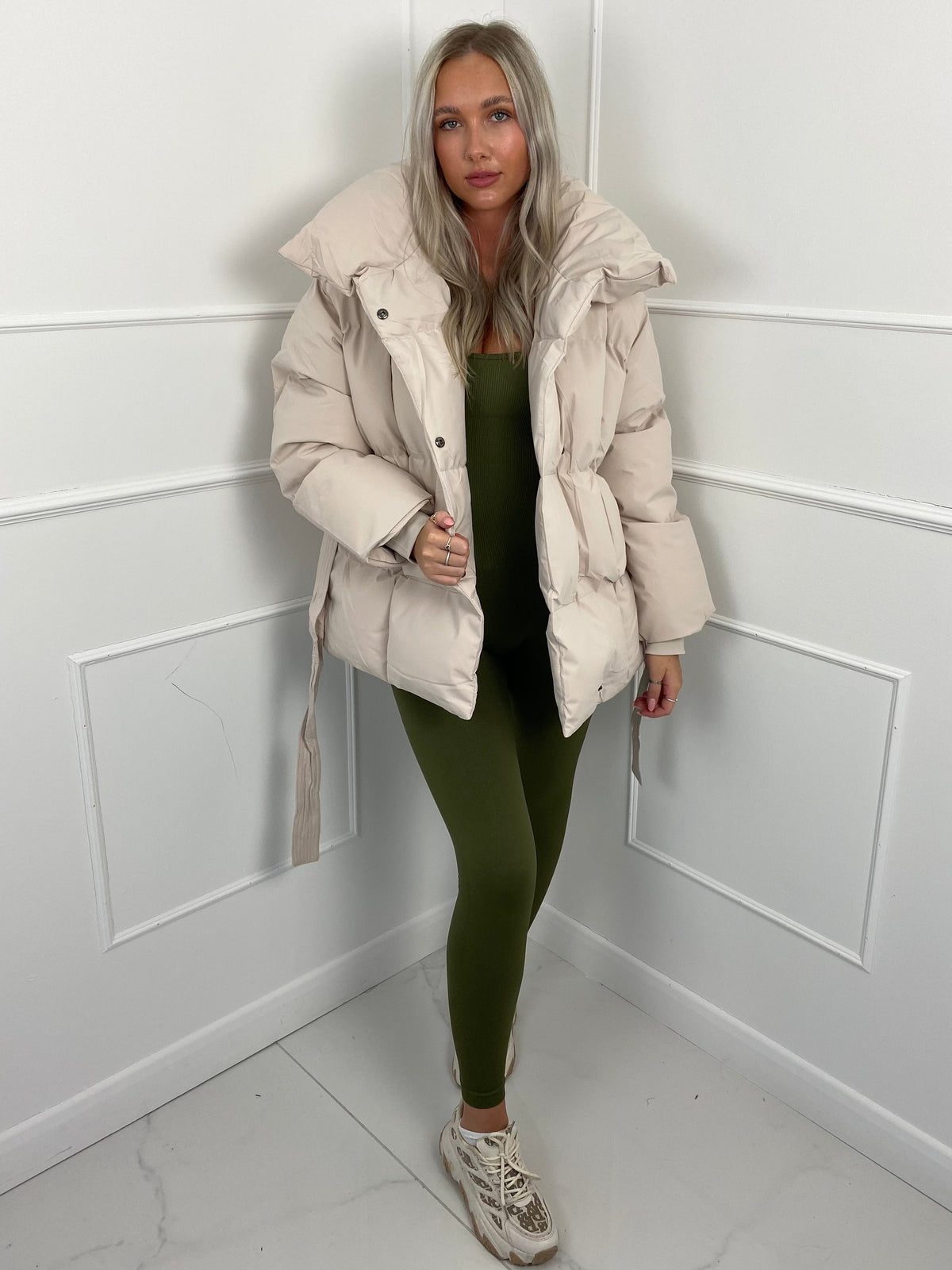 Karly Belted Puffer - Beige - M