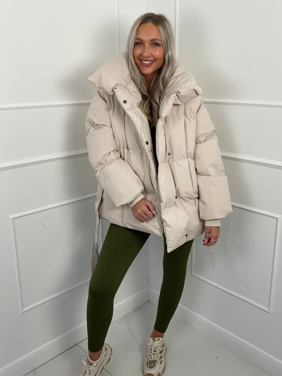 Karly Belted Puffer - Beige - L