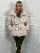 Karly Belted Puffer - Beige - S