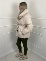 Karly Belted Puffer - Beige - XL