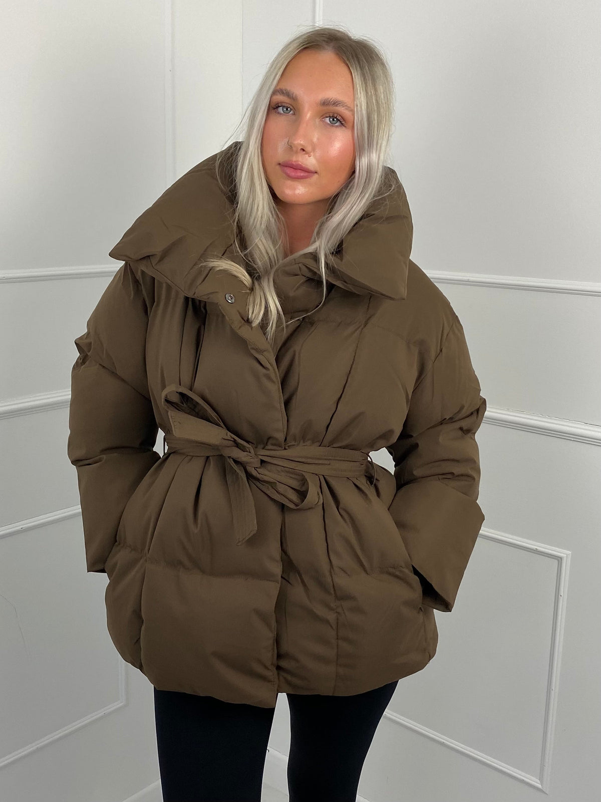 Karly Belted Puffer - Brown - S
