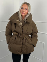 Karly Belted Puffer - Brown - S