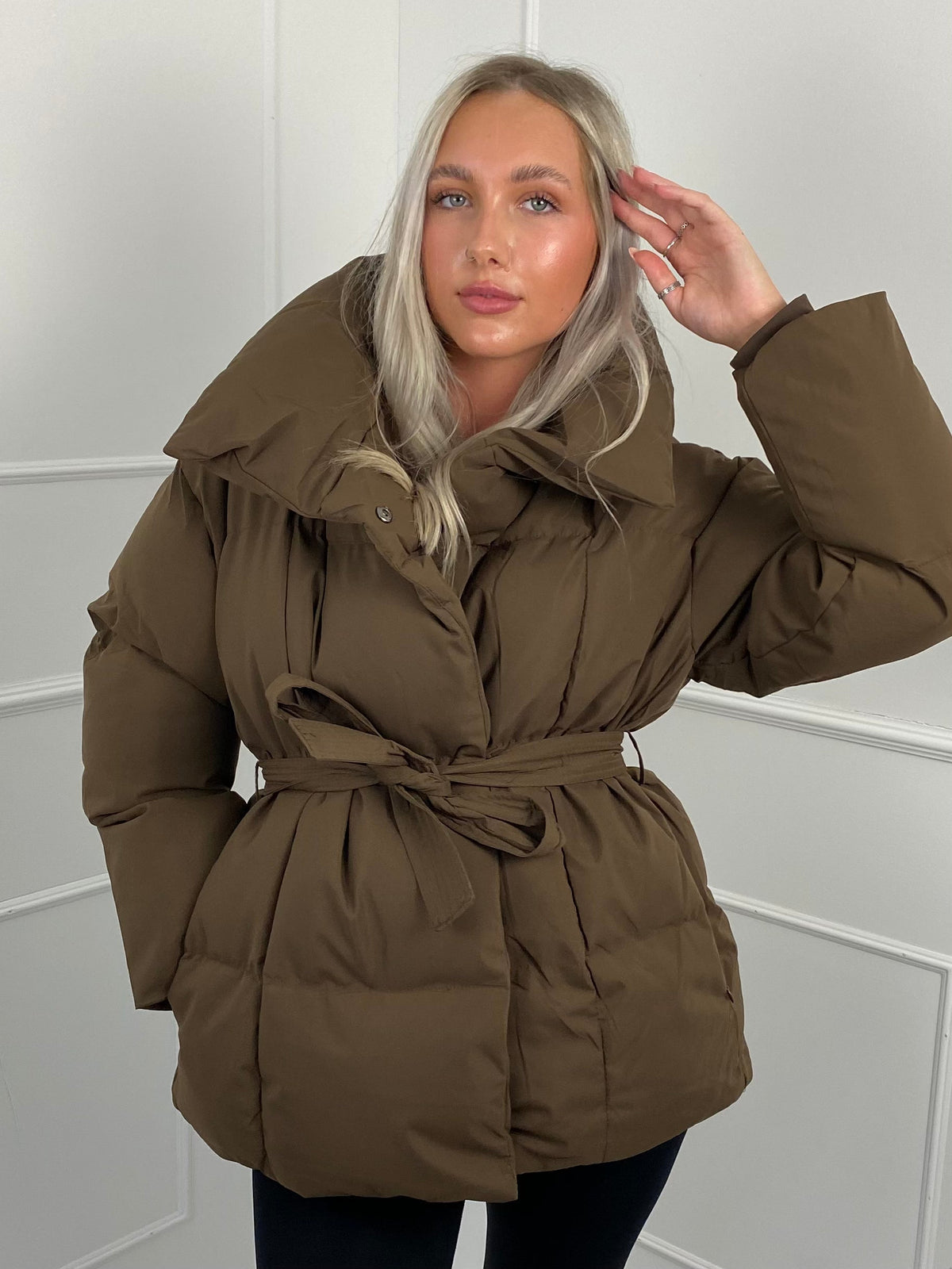 Karly Belted Puffer - Brown - L