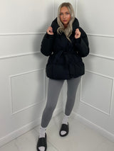 Karly Belted Puffer - Black - L