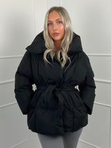 Karly Belted Puffer - Black - M