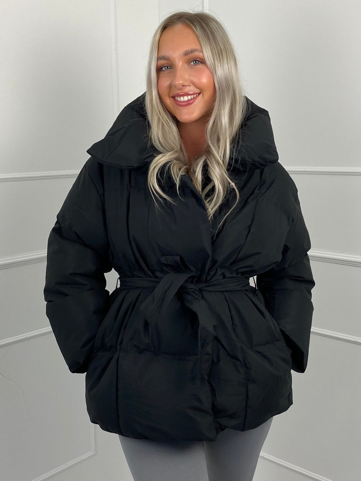 Karly Belted Puffer - Black - XL