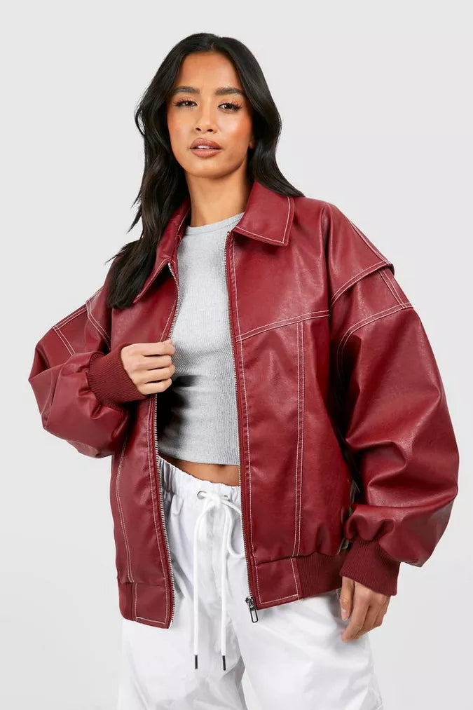 Lizzy Leather Jacket - Red - XS