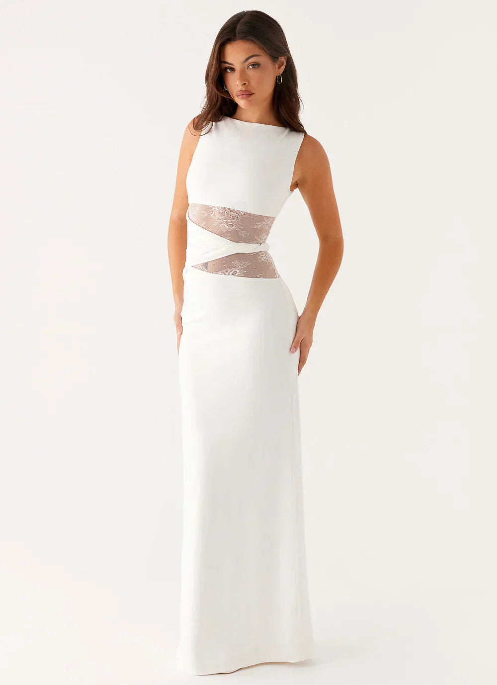 Liliana Mesh Maxi Dress - White - M