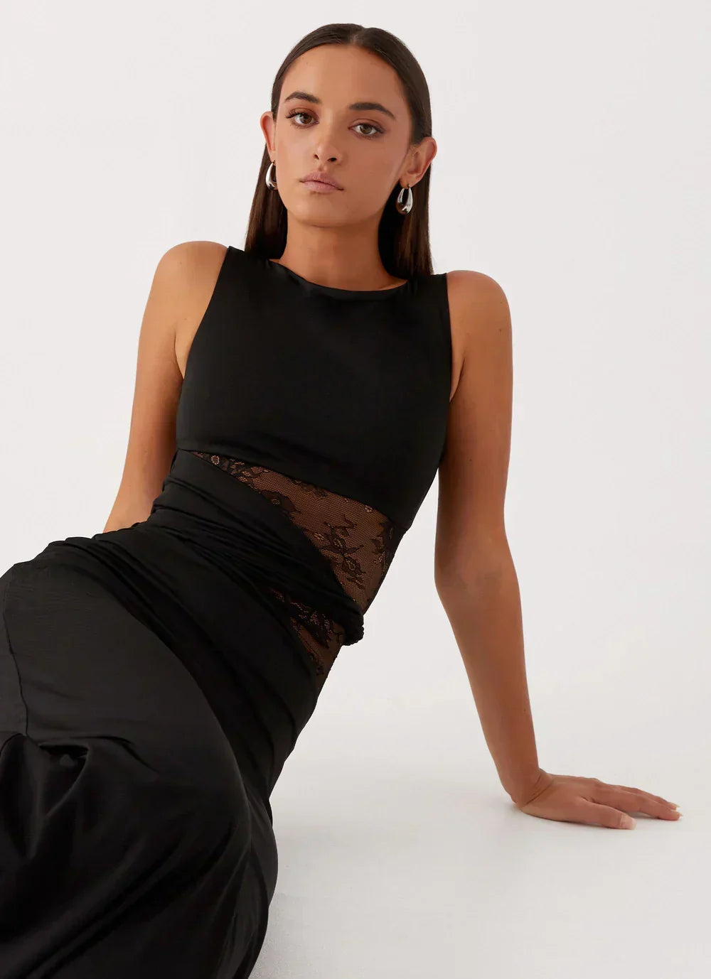 Liliana Mesh Maxi Dress - Black - XL