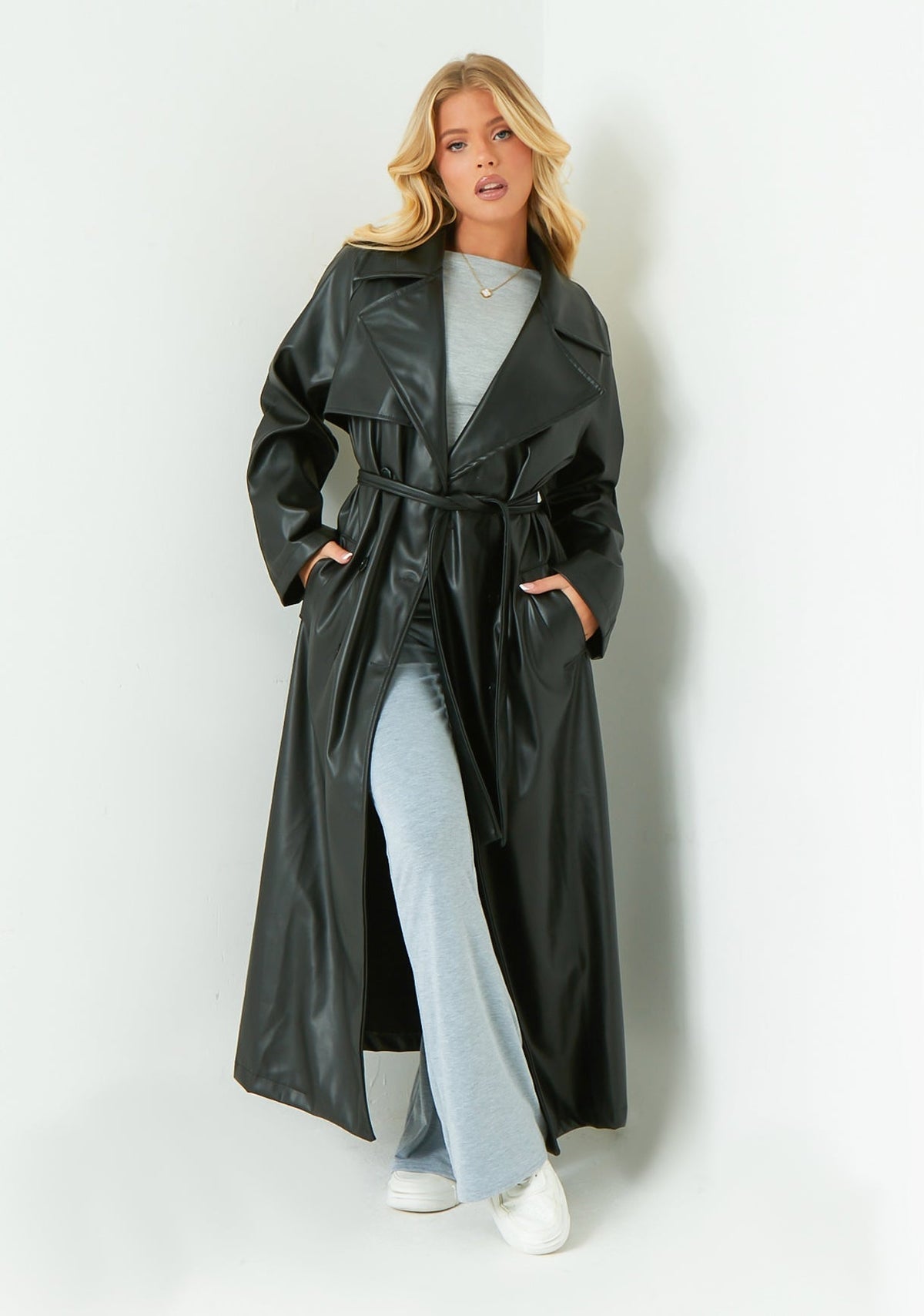 Dani Leather Trench Coat - S - Brown