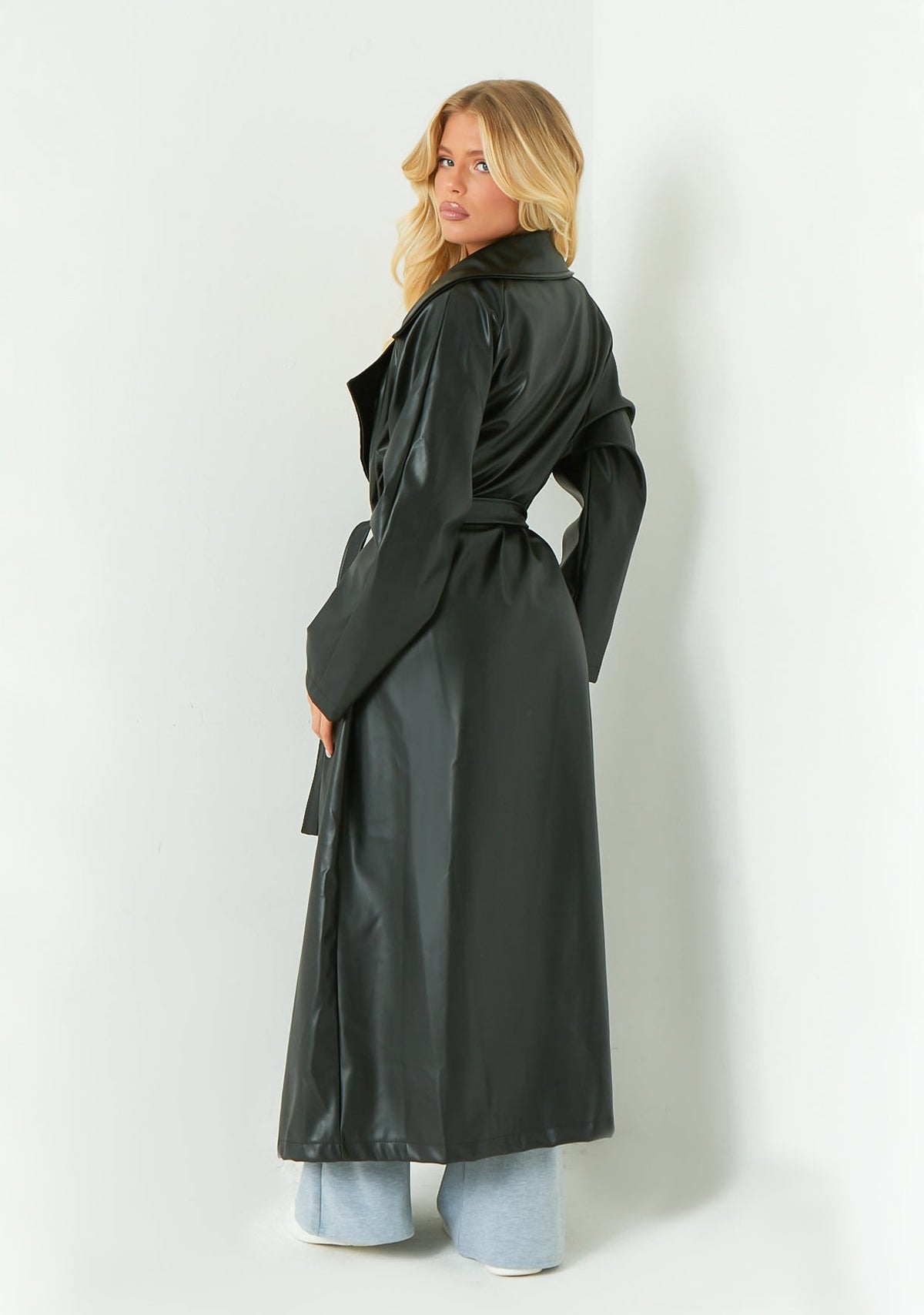 Dani Leather Trench Coat - M - Black