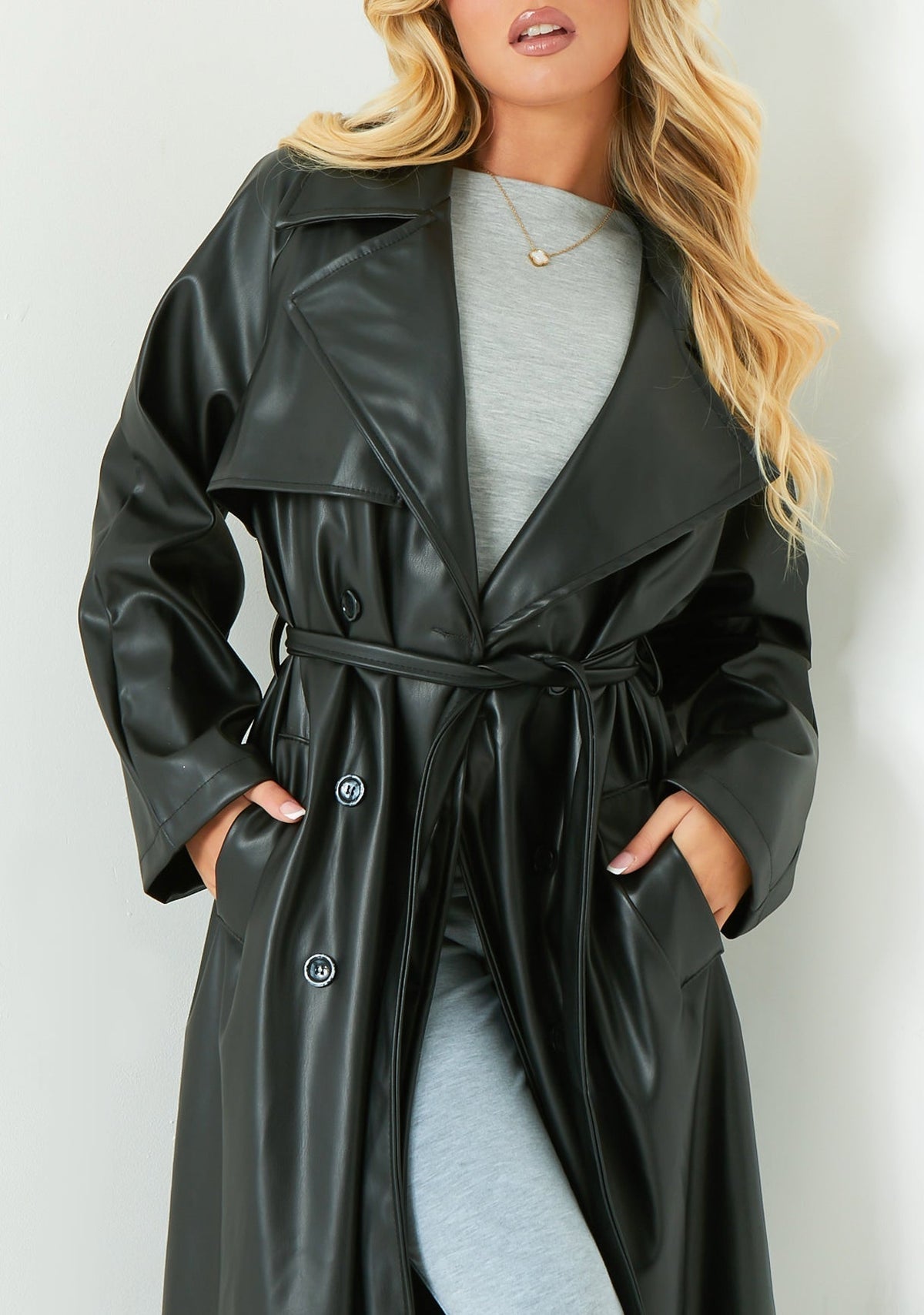 Dani Leather Trench Coat - M - Red