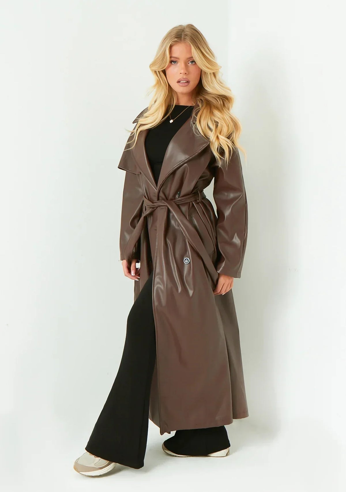 Dani Leather Trench Coat - S - Black