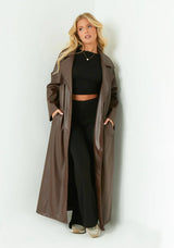 Dani Leather Trench Coat - L - Brown