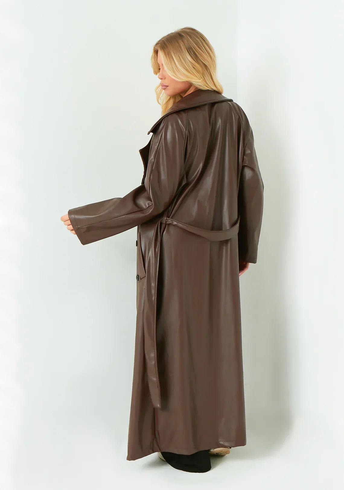 Dani Leather Trench Coat - L - Black