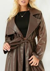 Dani Leather Trench Coat - L - Red