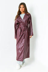 Dani Leather Trench Coat - S - Red