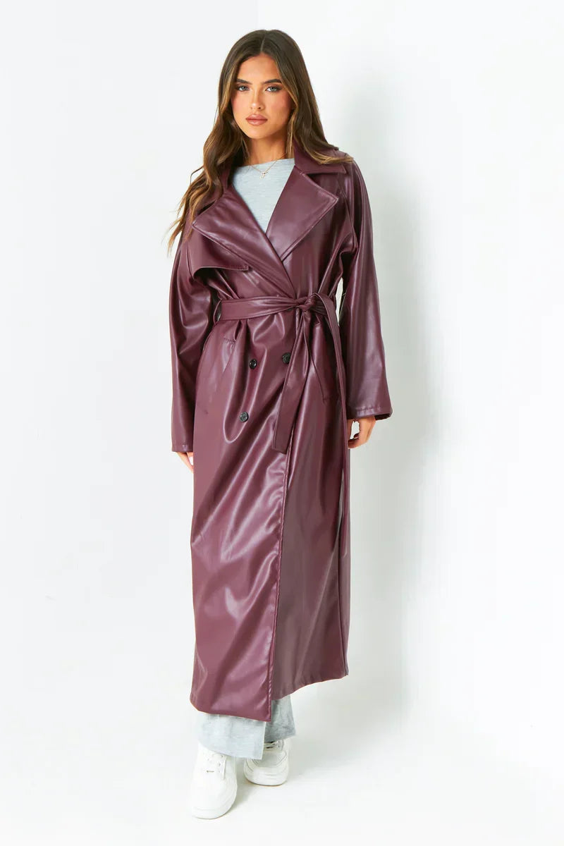Dani Leather Trench Coat - S - Red