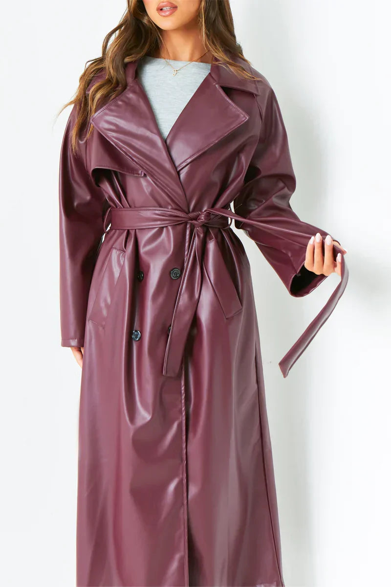 Dani Leather Trench Coat - XL - Red
