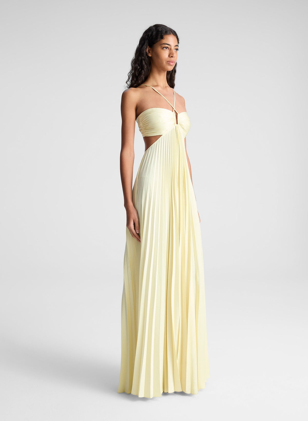 Nerina Pleated Maxi Dress - Light Canary - L